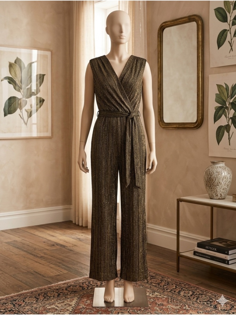Luxology Metallic Bronze Wrap Jumpsuit